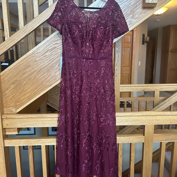 A-line Scoop Illusion Ankle-Length Lace Chiffon Mother of the Bride Dress - Picture 5 of 7